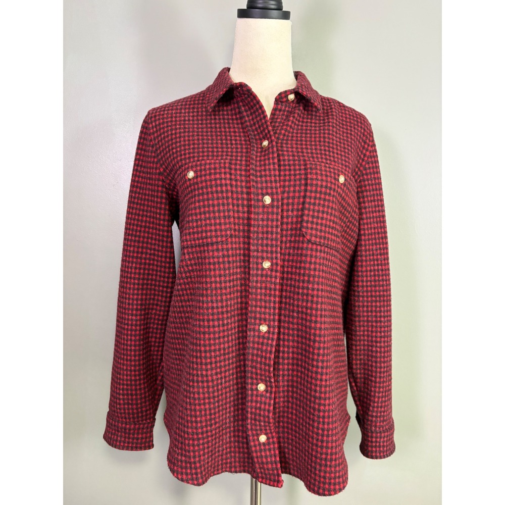 Faherty Legend Sweater Shirt Women M Red Plaid Button Up Cabin Cozy Outdoor Gorp - Picture 2 of 8